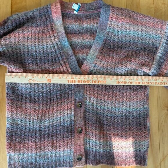 Sundance Northern Lights Cardigan L Pink Purple Wool Alpaca Stripe Chunky Rib - Picture 10 of 12